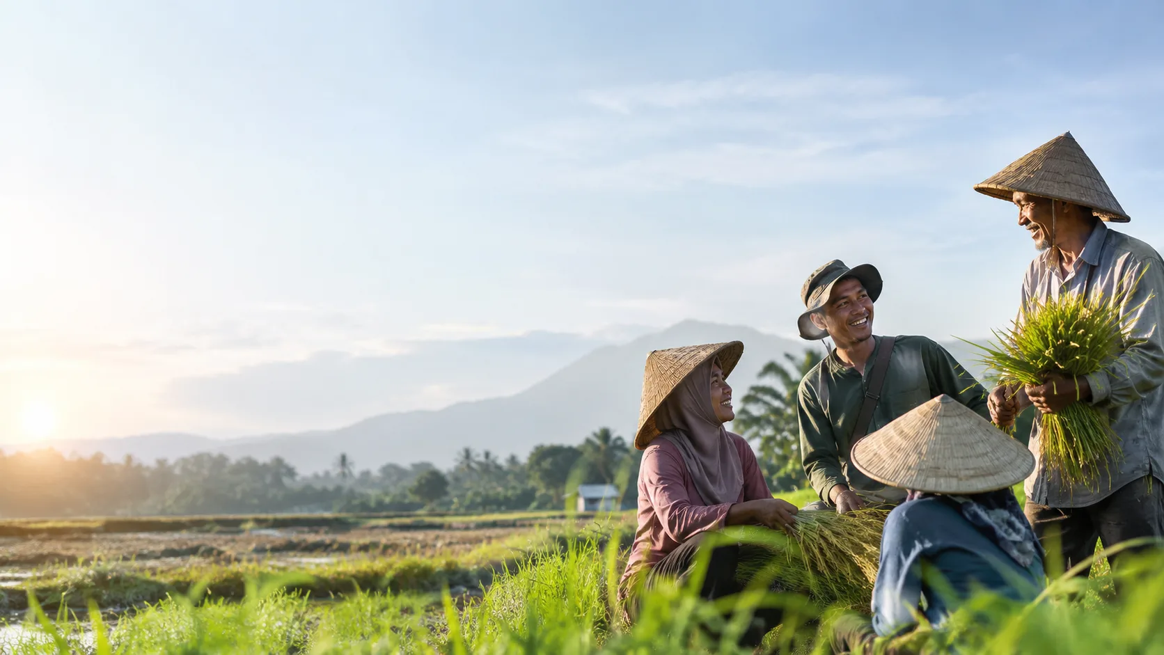 Petani menggarap sawah